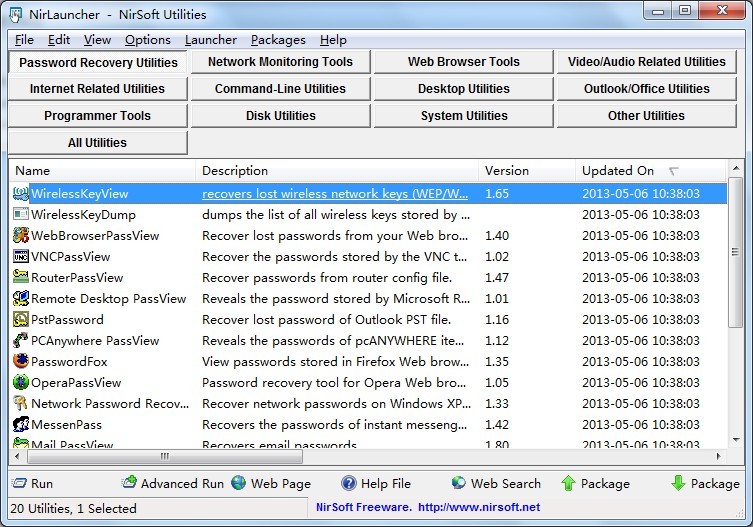 NirLauncher V1.18.06 绿色版 (超过一百款软件安装的小工具)