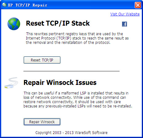 XP TCP/IP Repair v2.2 绿色版 (修复Winsock以及重置)
